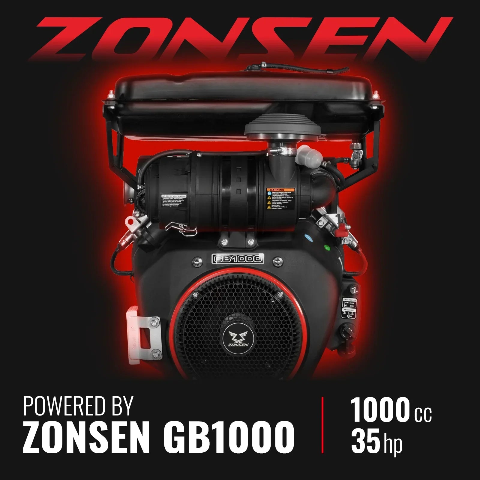 8 inch ZONSEN E-Start 1000cc 35hp Gas Powered 4 - Wheel Drum Wood Chipper with Taillight ,