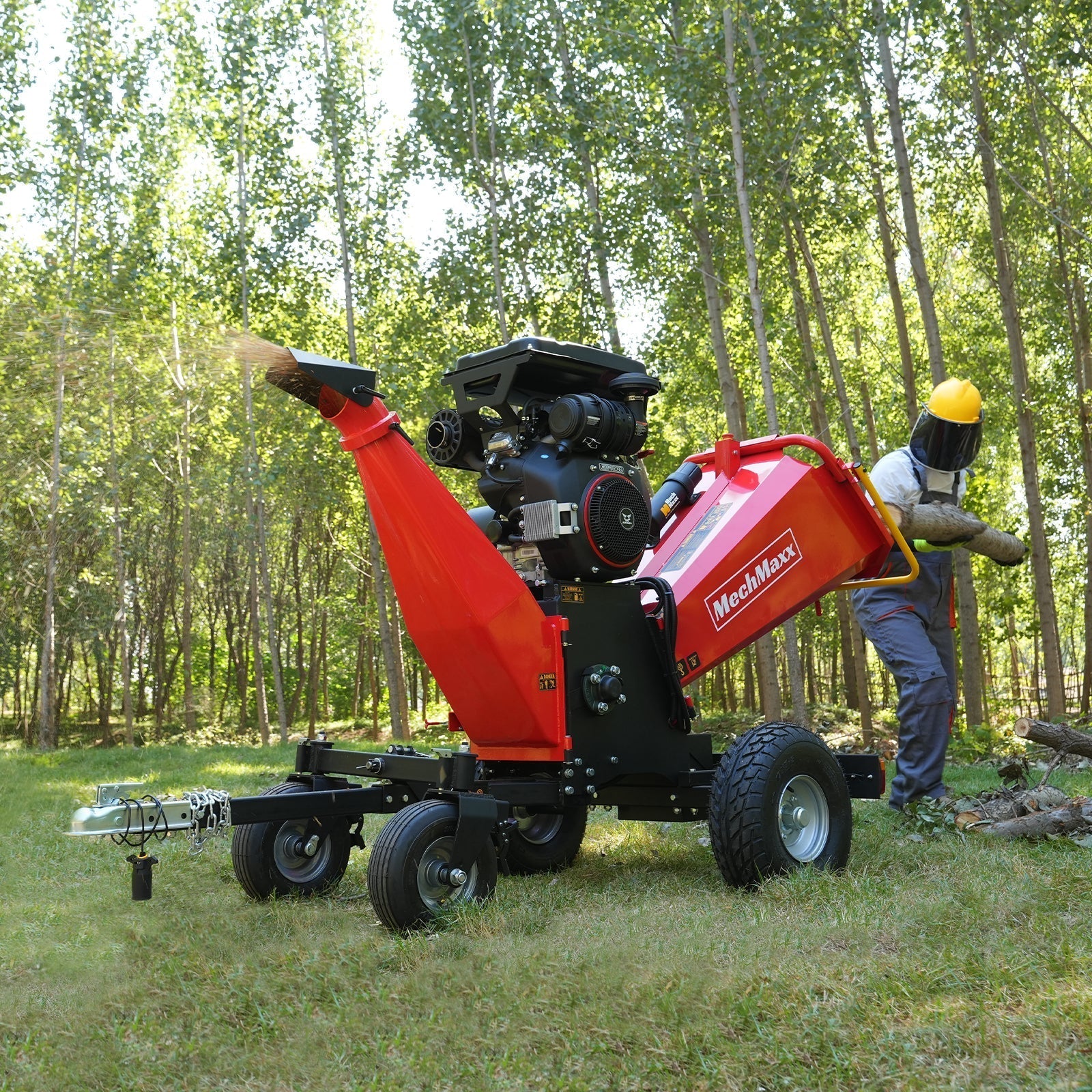 8 inch ZONSEN E-Start 1000cc 35hp Gas Powered 4 - Wheel Drum Wood Chipper with Taillight ,
