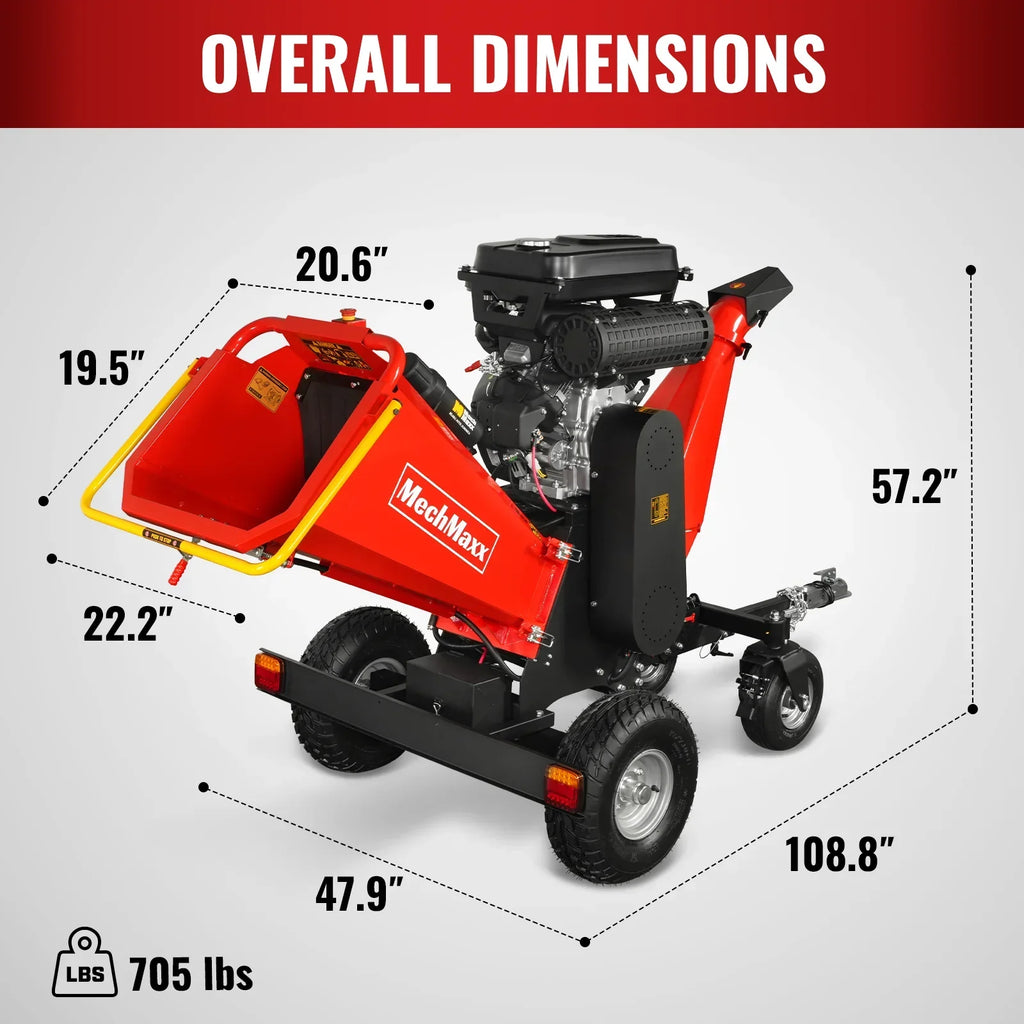 8 inch ZONSEN E-Start 1000cc 35hp Gas Powered 4 - Wheel Drum Wood Chipper with Taillight ,