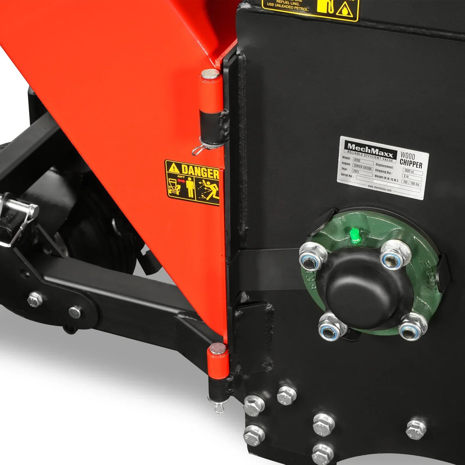 8 inch ZONSEN E-Start 1000cc 35hp Gas Powered 4 - Wheel Drum Wood Chipper with Taillight ,